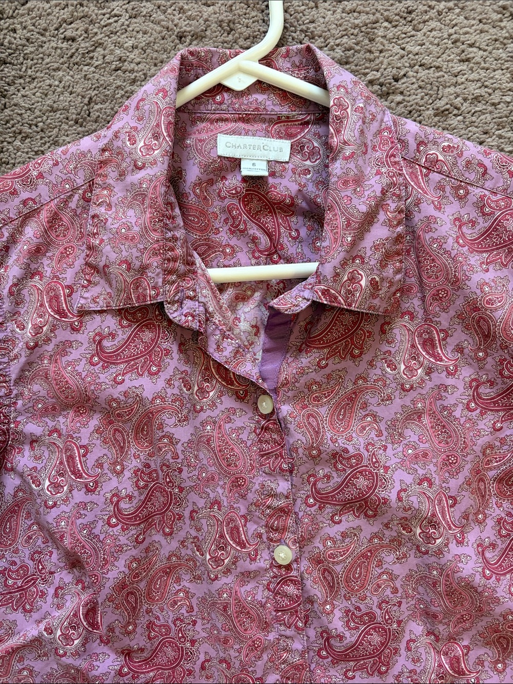 Charter Club Pink Paisley Button-Front Blouse